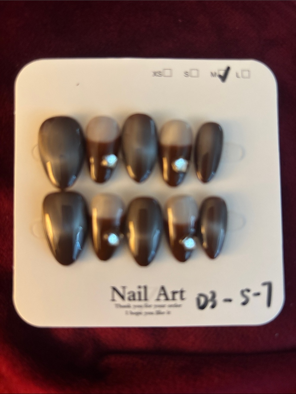 Nail Art Press-On Nails Set - Gray Ombre with Rhinestones